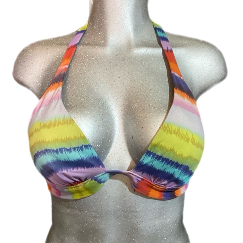 Victoria’s Secret Multicolor Farm Rio Halter Bikini Top Padded Sz Large Tie-Dye